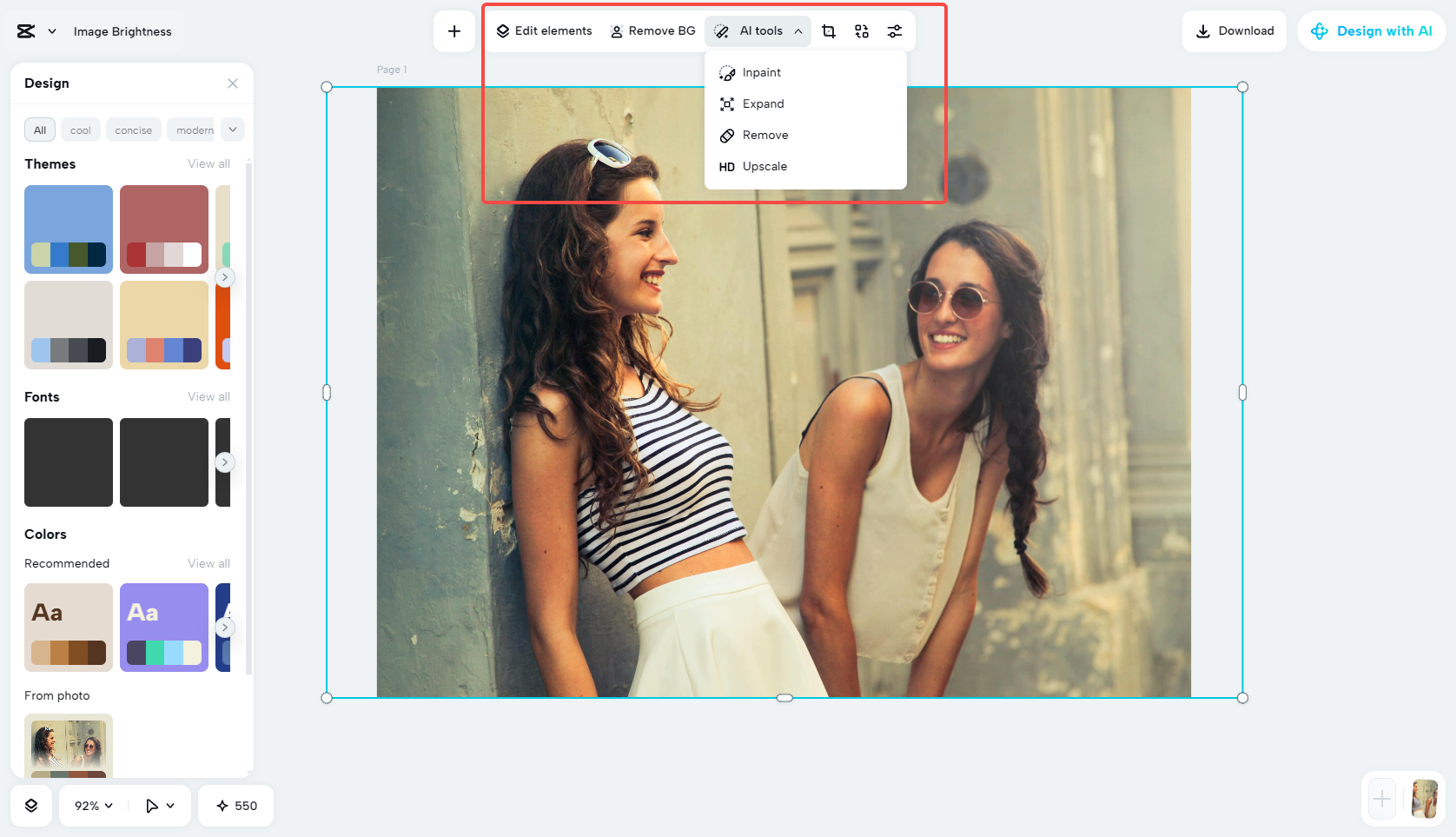 Enhancing the AI-generated photo with AI tools in CapCut