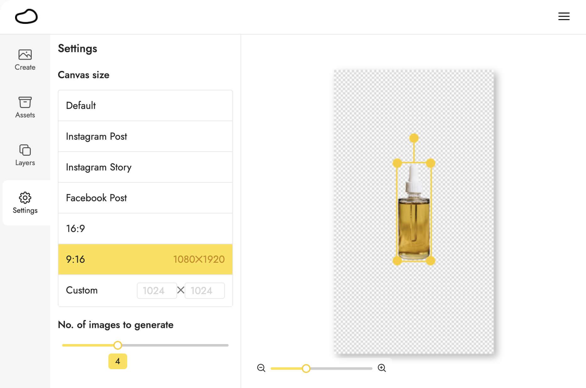 Interface de Pebblely - um editor de fotos de produto profissional IA