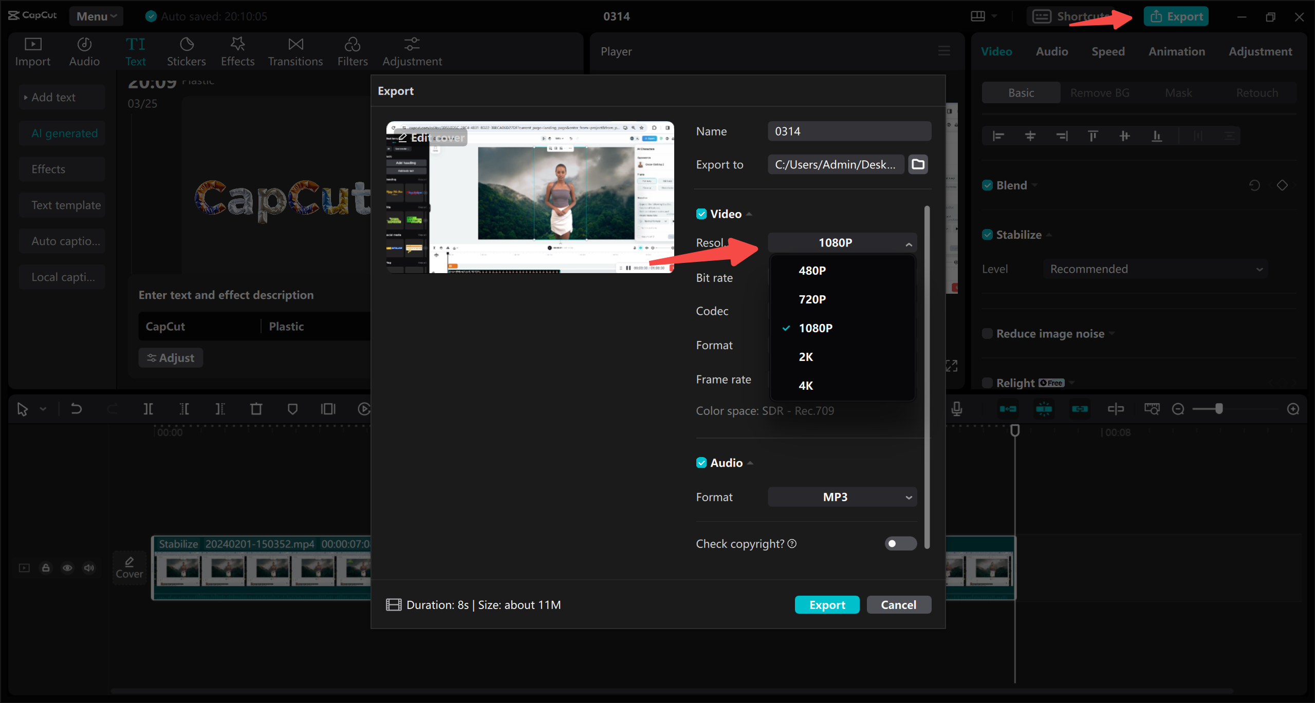 Export video