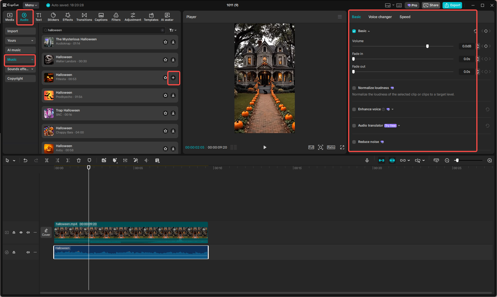 Adding music to the Halloween song video in CapCut