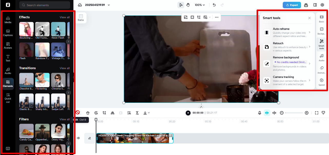 Editing the video in Pippit