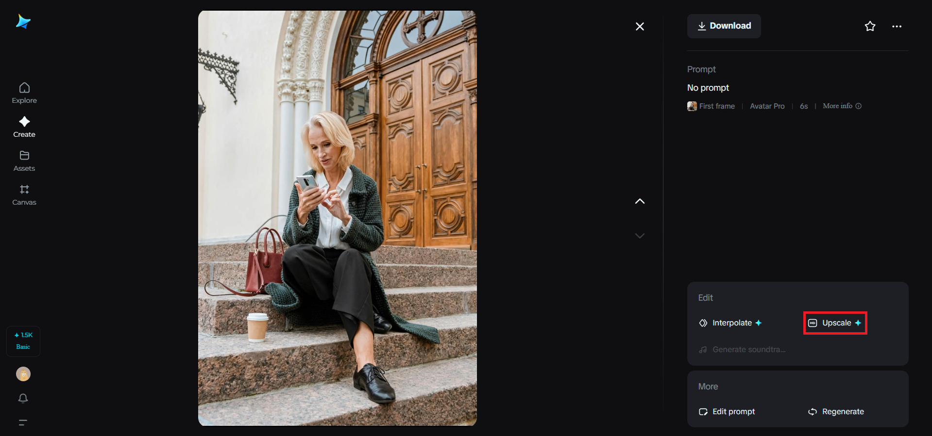 Upscale feature in Dreamina