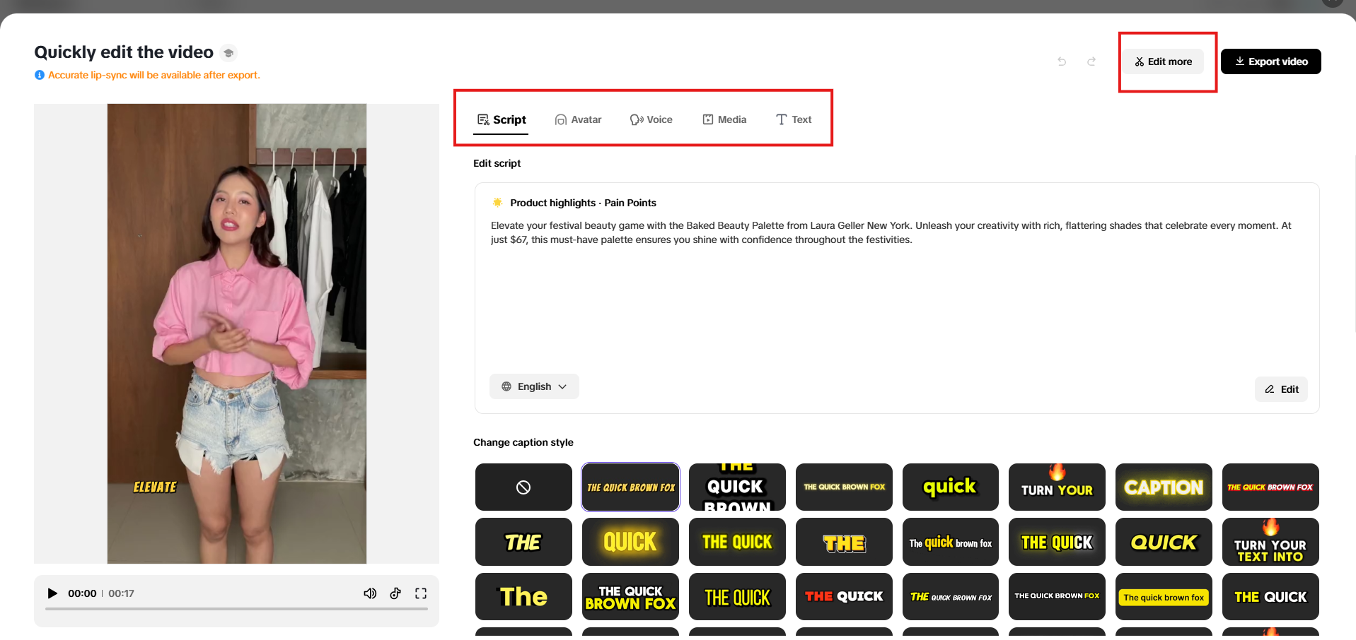 Quick editing interface