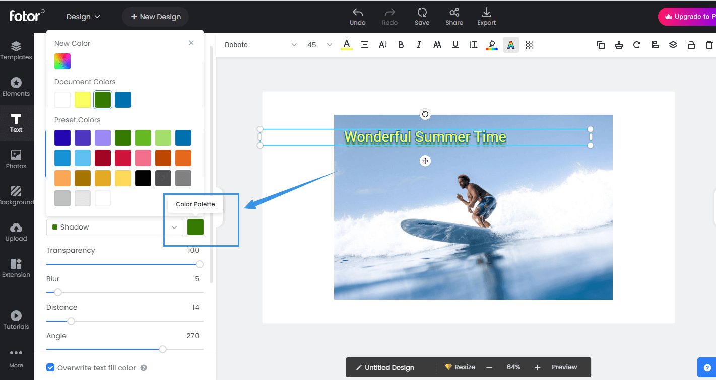 Interface of Fotor - another online photo text editor