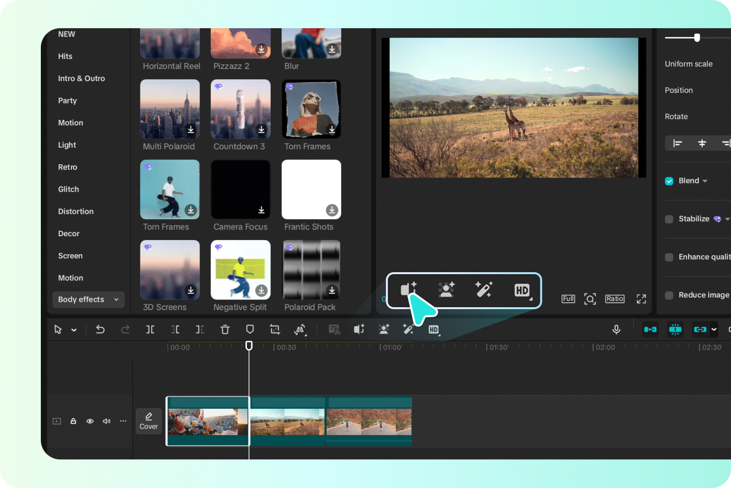 Using the split scene feature in the CapCut desktop editor.