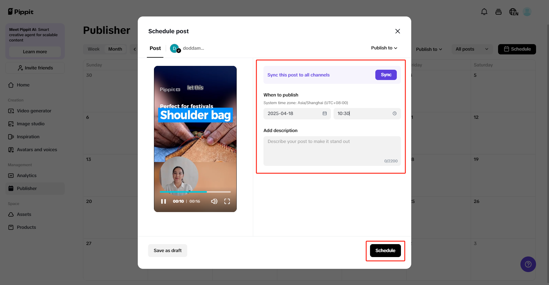 Auto-publishing and analytics in Pippit