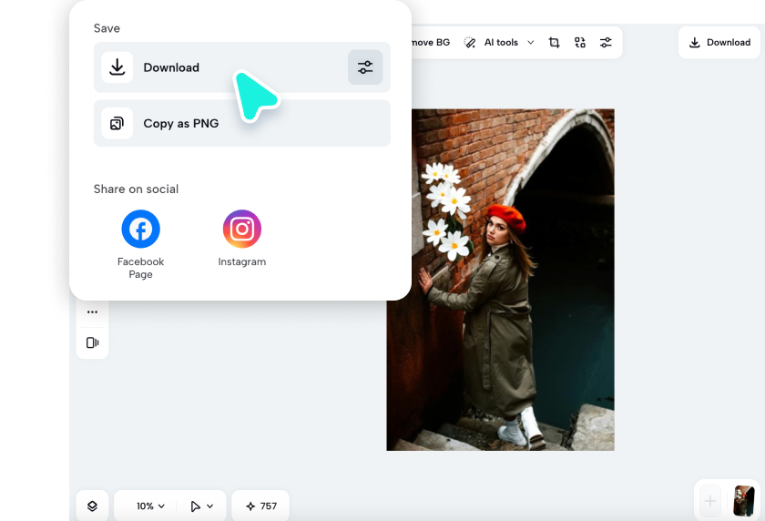Export the inpainted image in CapCut