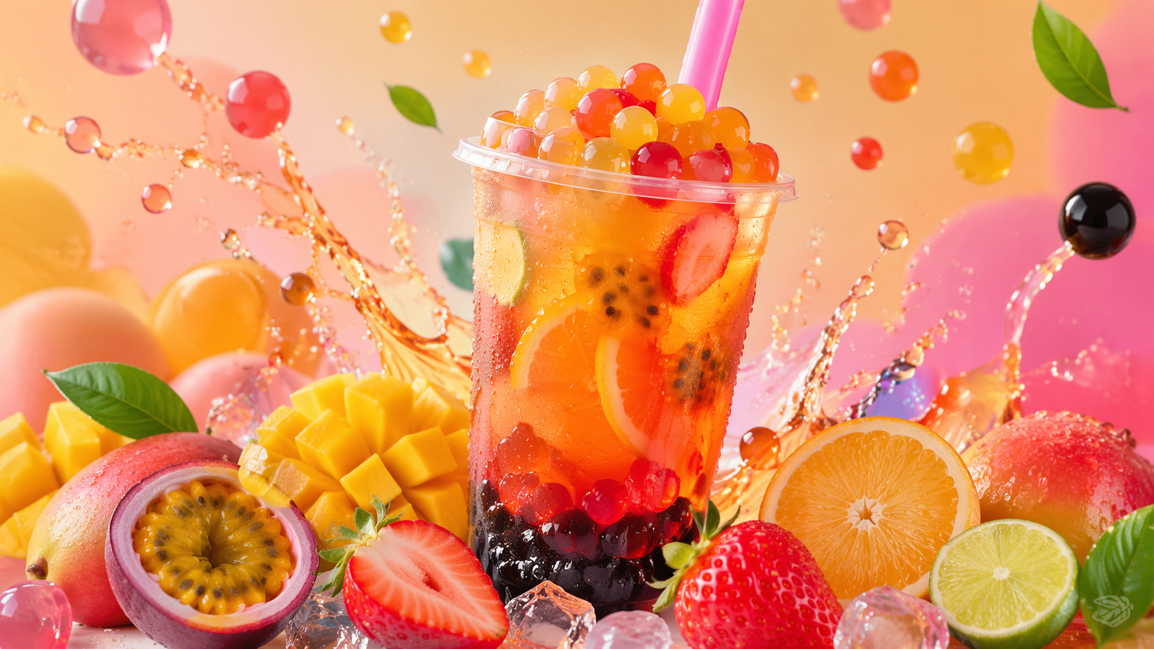 Dreamina Bubble Tea Filter prompt Beispiel 4: Fruit Tea Color Pop