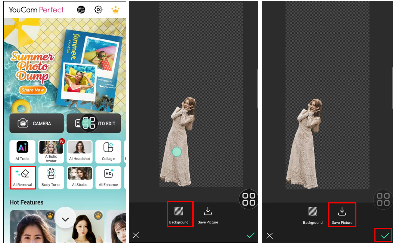 Removing and refining the background in YouCam Perfect