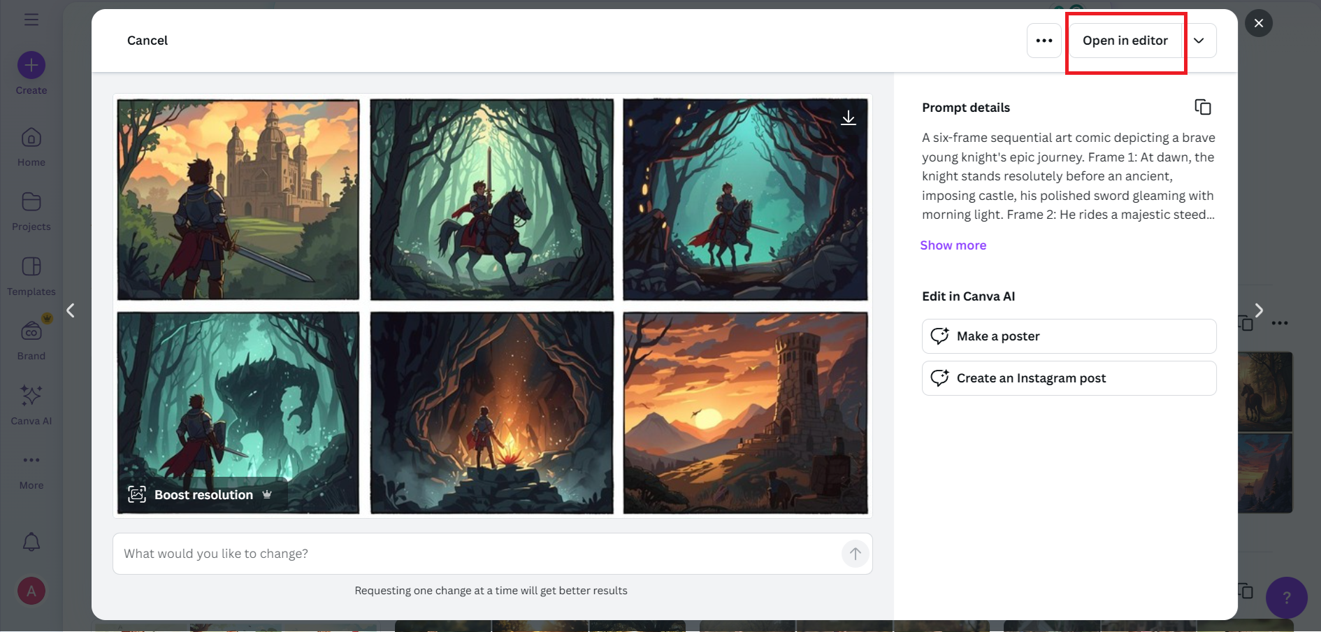 Click Open in editor option