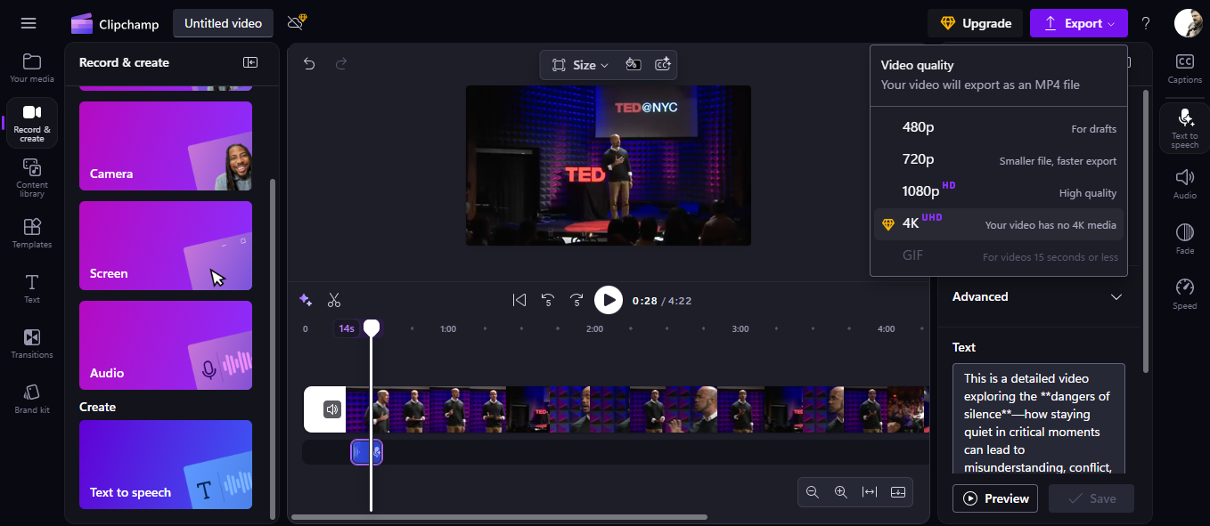 Preview and save your video