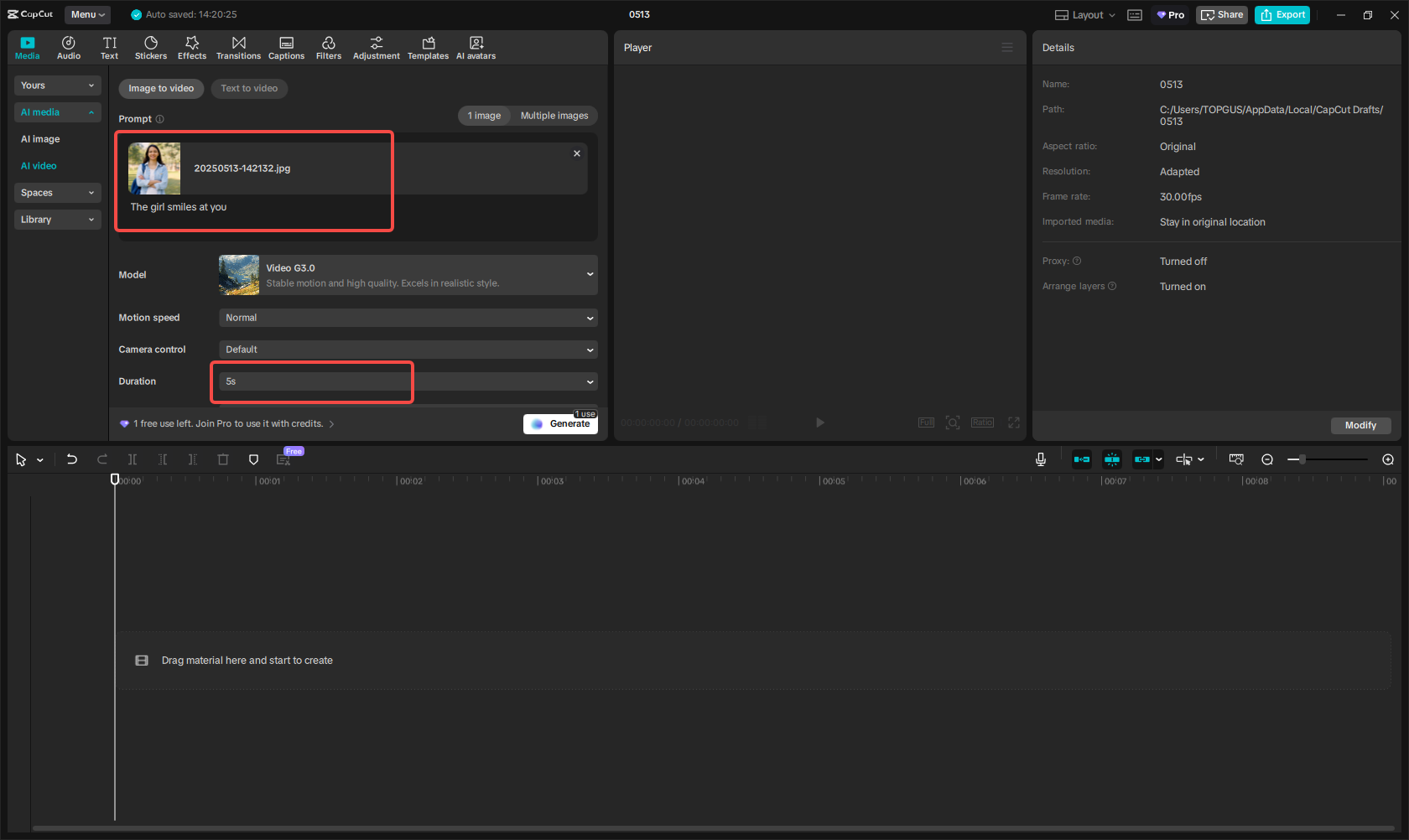 Import your image to Image to video feature