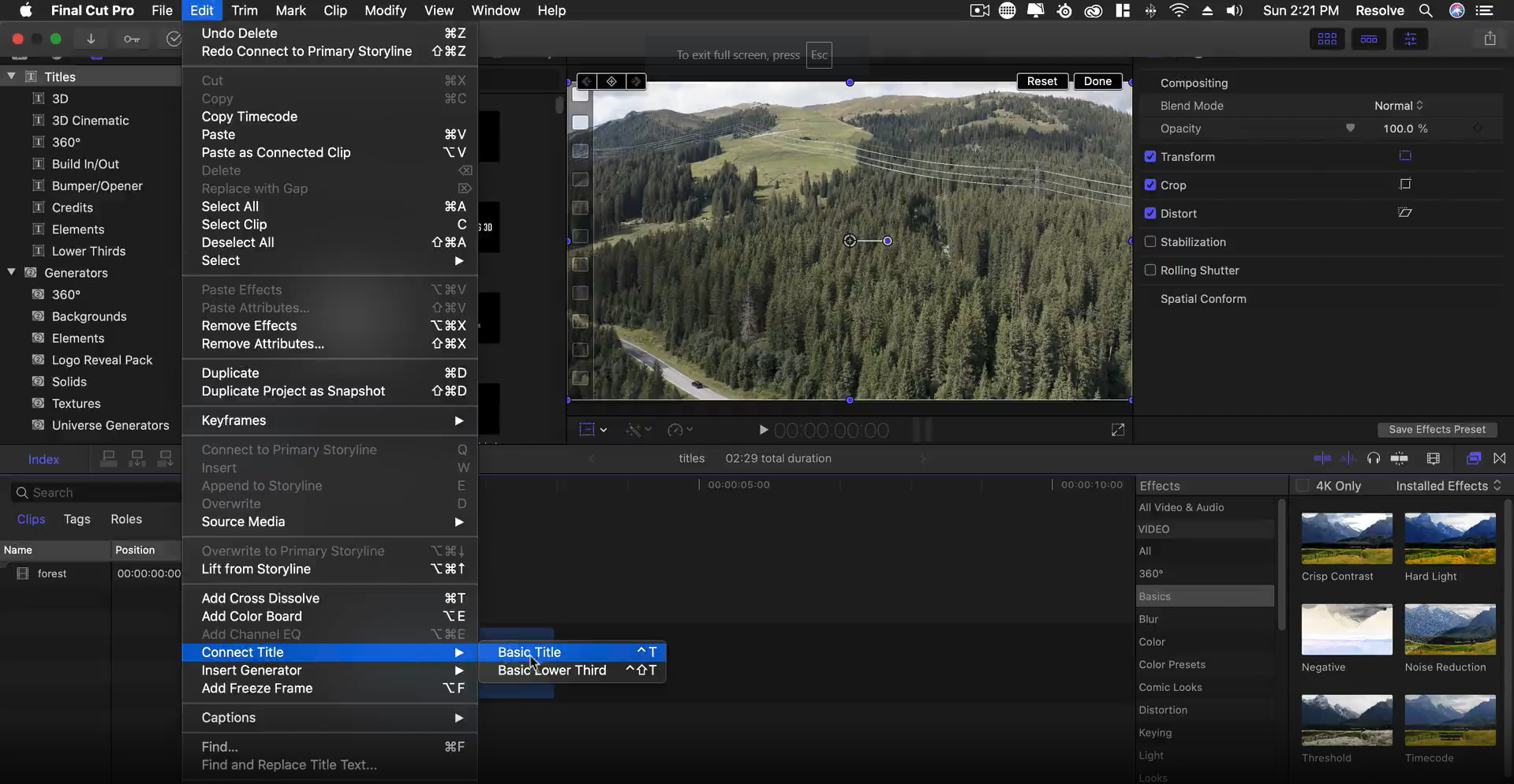 Showing how to add basic text in Final Cut Pro