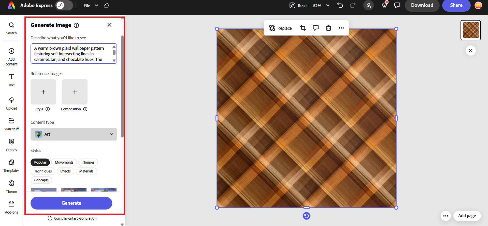 Generate your plaid pattern
