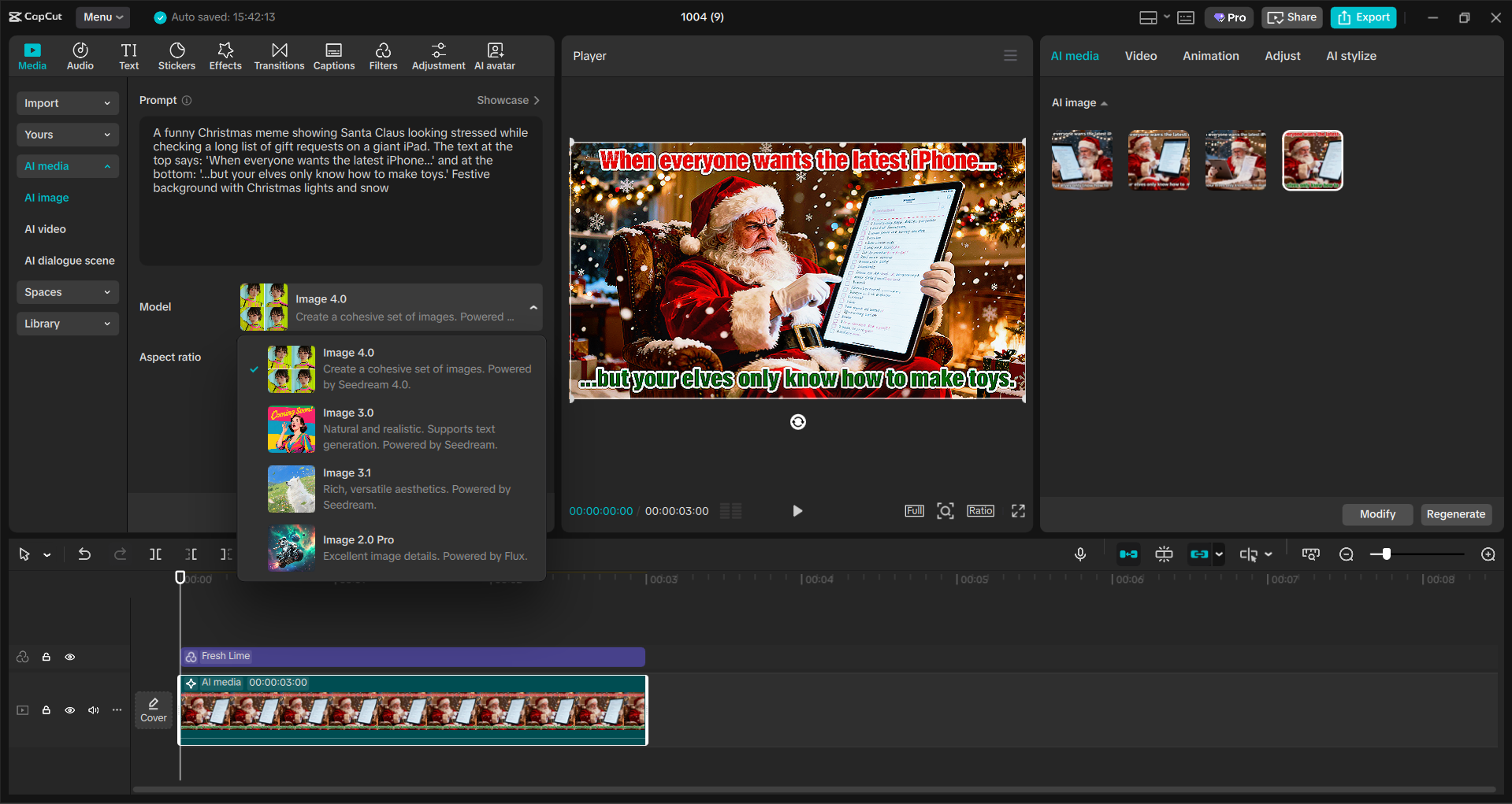 Interface of the CapCut desktop video editor - a fast way to generate Christmas memes