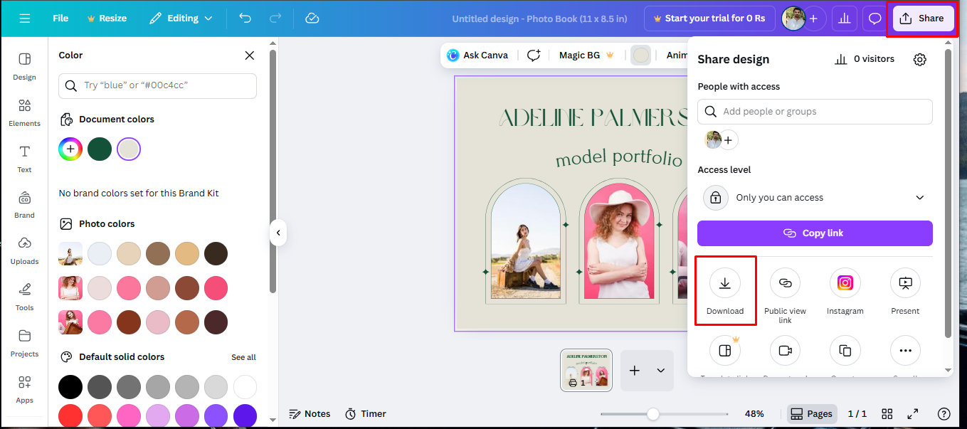 Interface showing how to edit a photo montage in Canva