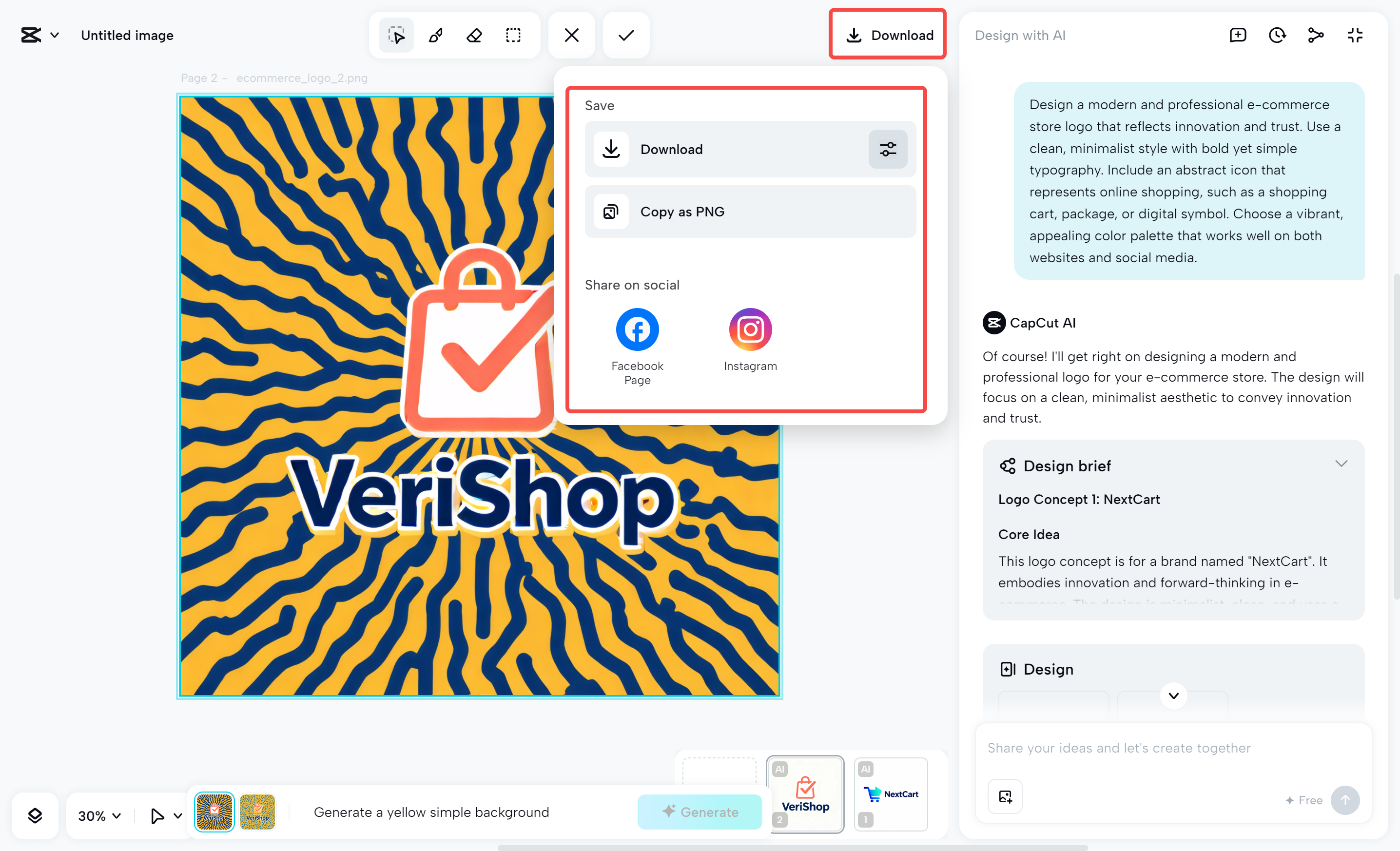 Downloading the logo image from the CapCut desktop video editor