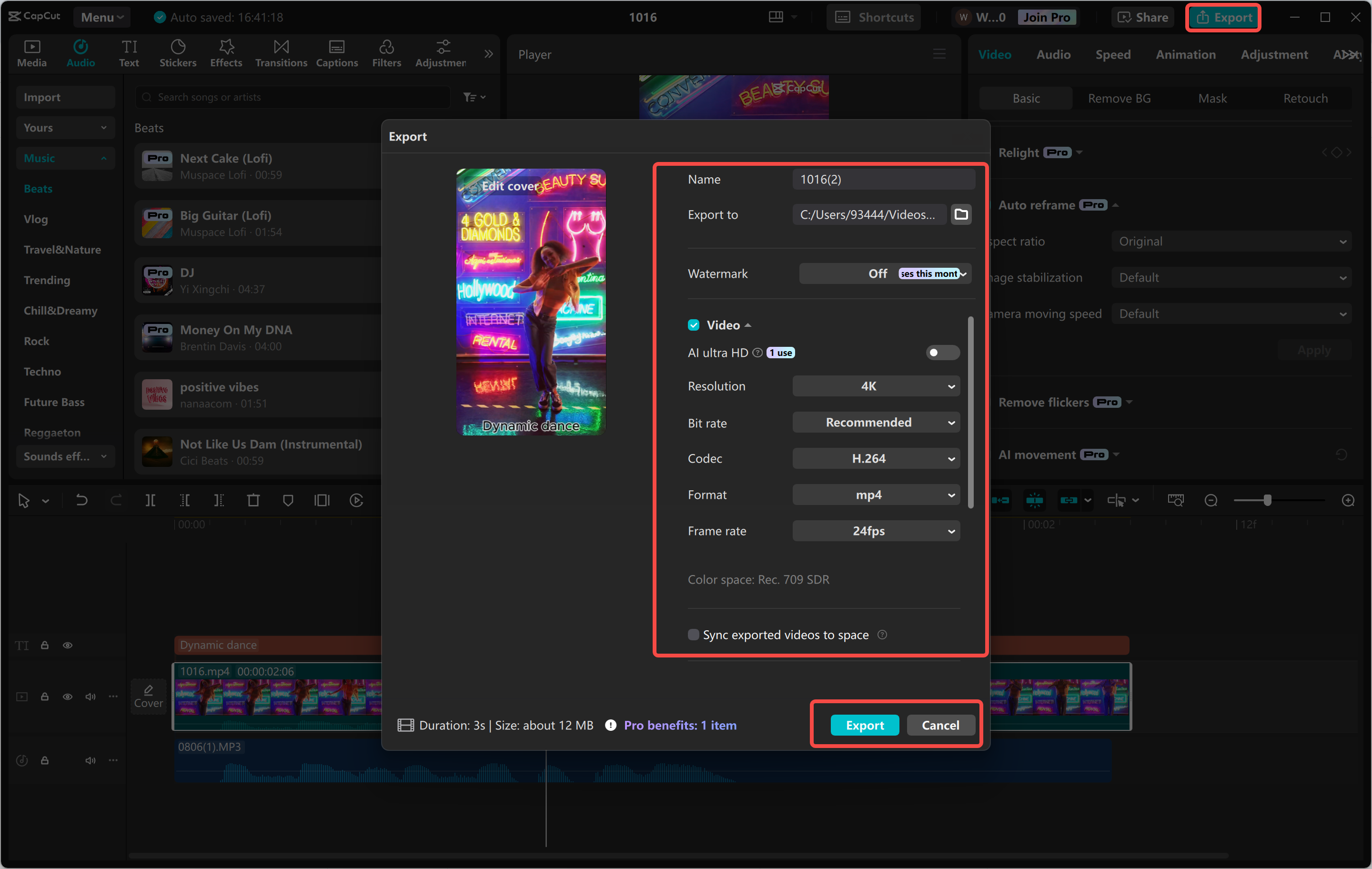 Exporting video from the CapCut desktop video editor