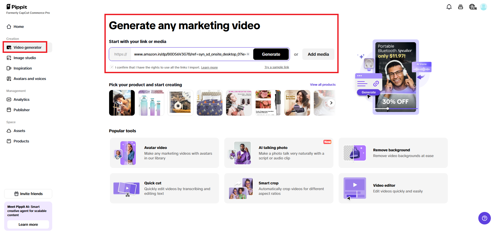 Enter a product link or add media