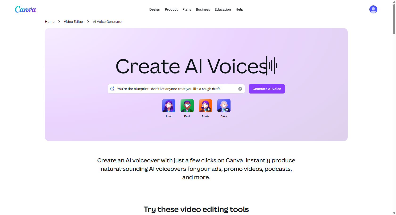 Access Canva AI voice generator