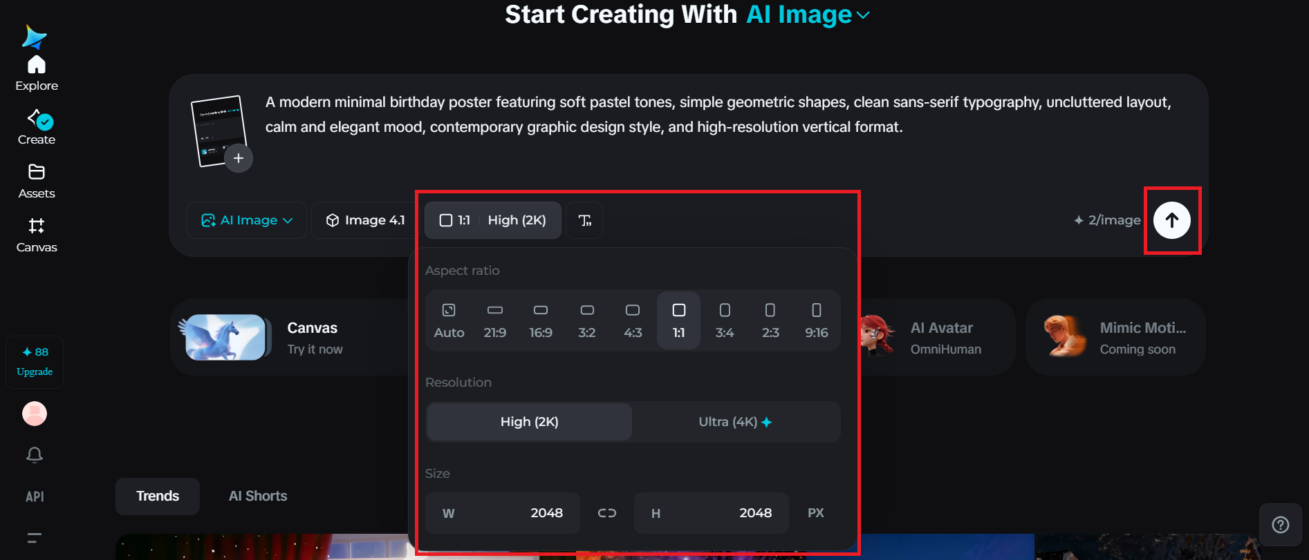 Adjust output settings for birthday poster design