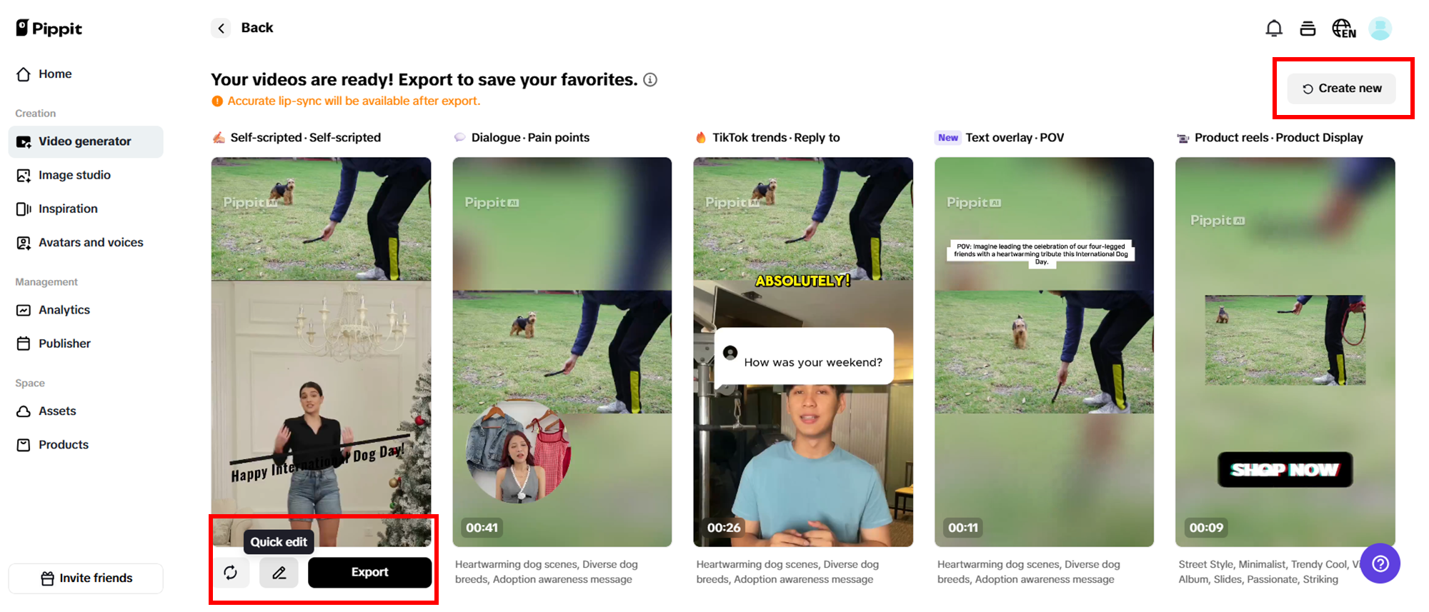 Selecione o vídeo gerado de sua preferência.