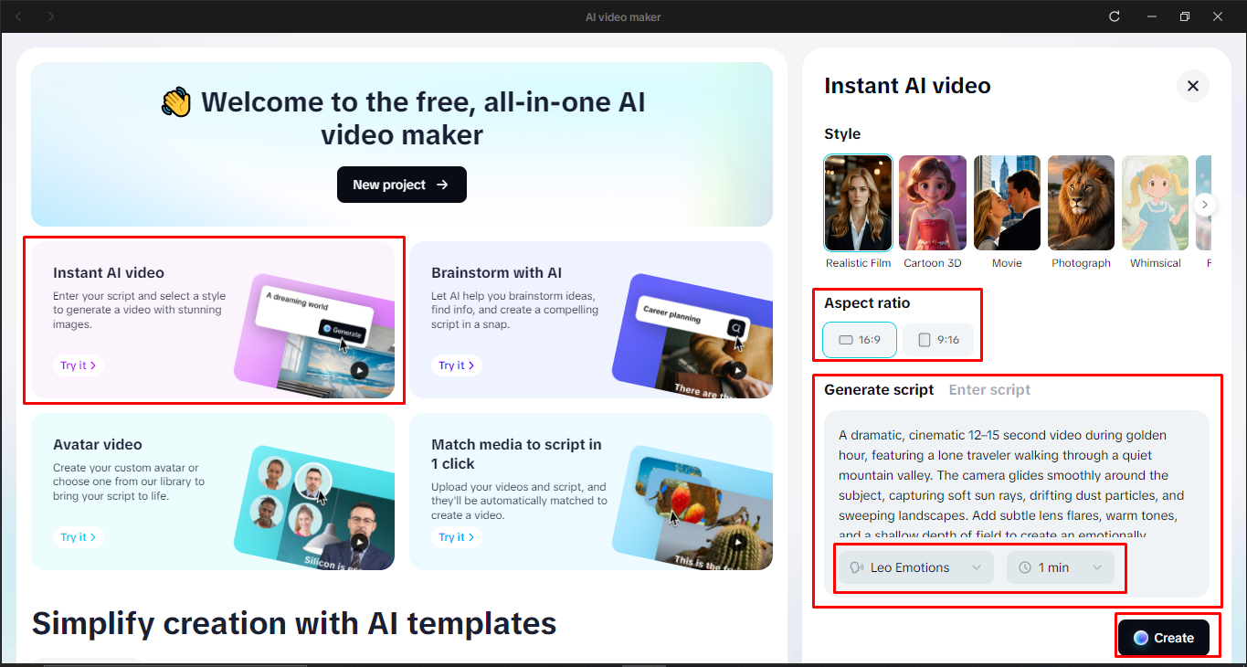 Writing the script in the AI video maker in CapCut desktop video editor