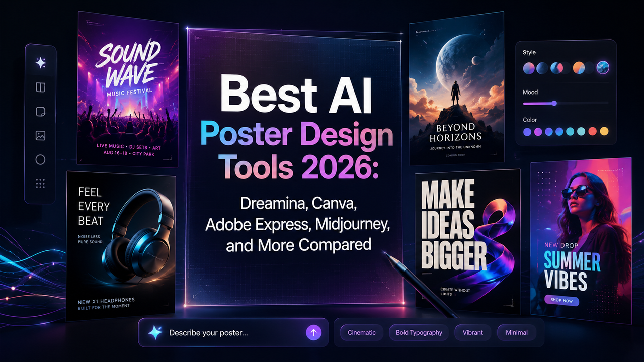 Best AI Poster Design Tools 2026: Dreamina, Canva, Adobe Express, Midjourney, and More Compared
