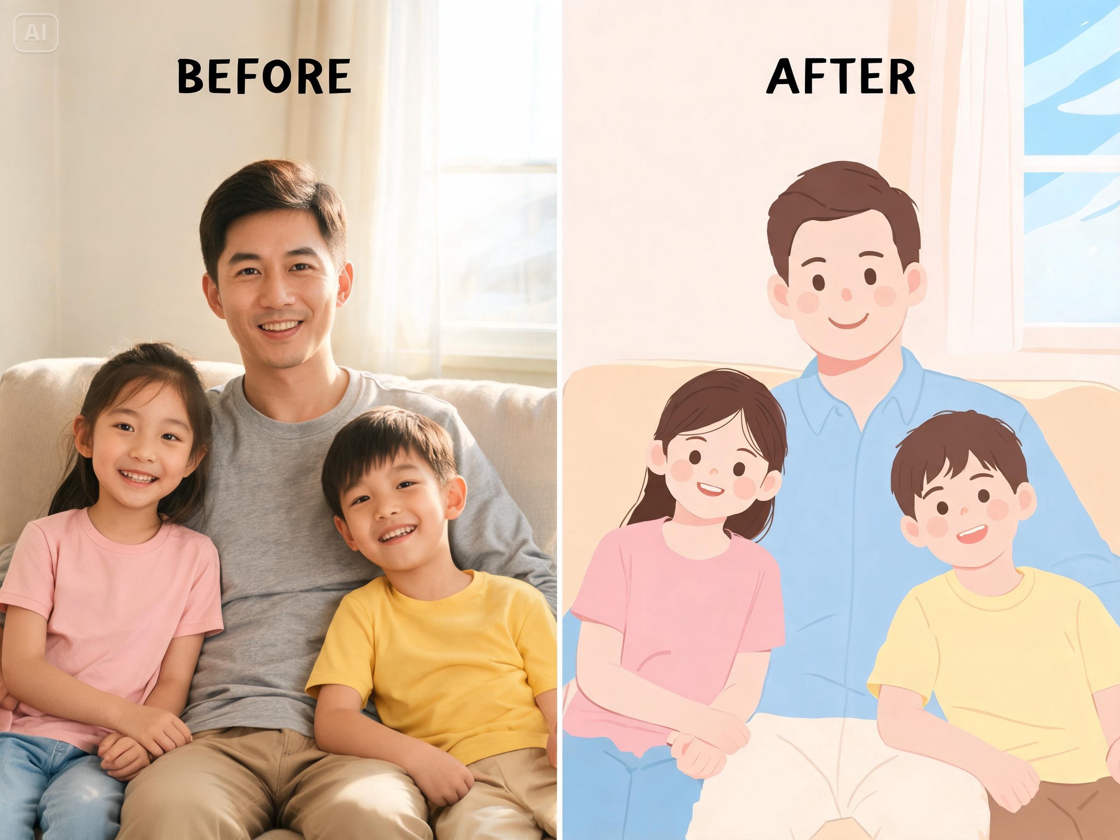 Prompt for a flat-illustration Father's Day family card