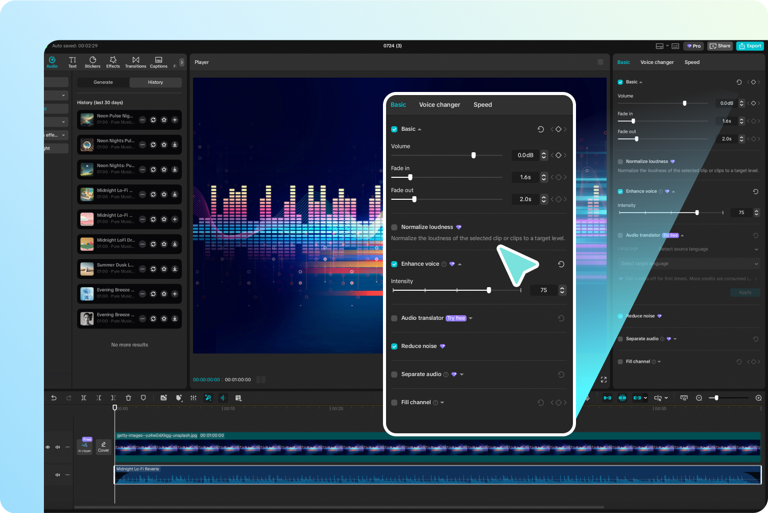 Personnalisez la chanson générée avec divers outils audio dans CapCut