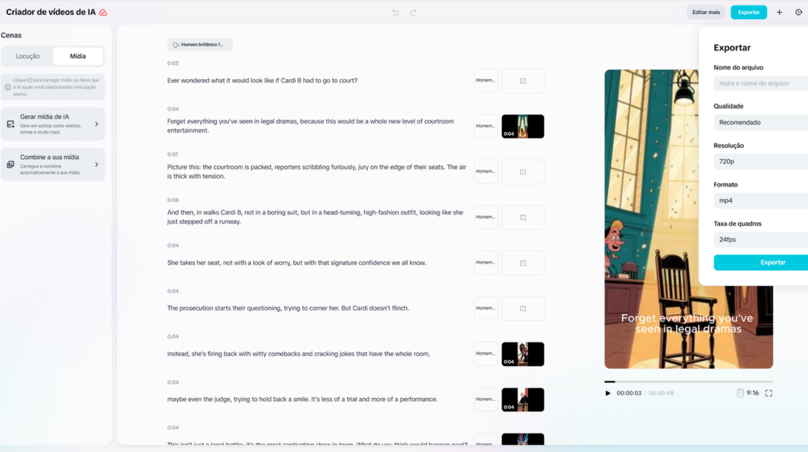 Exportação de vídeo criativo de Carnaval para redes sociais