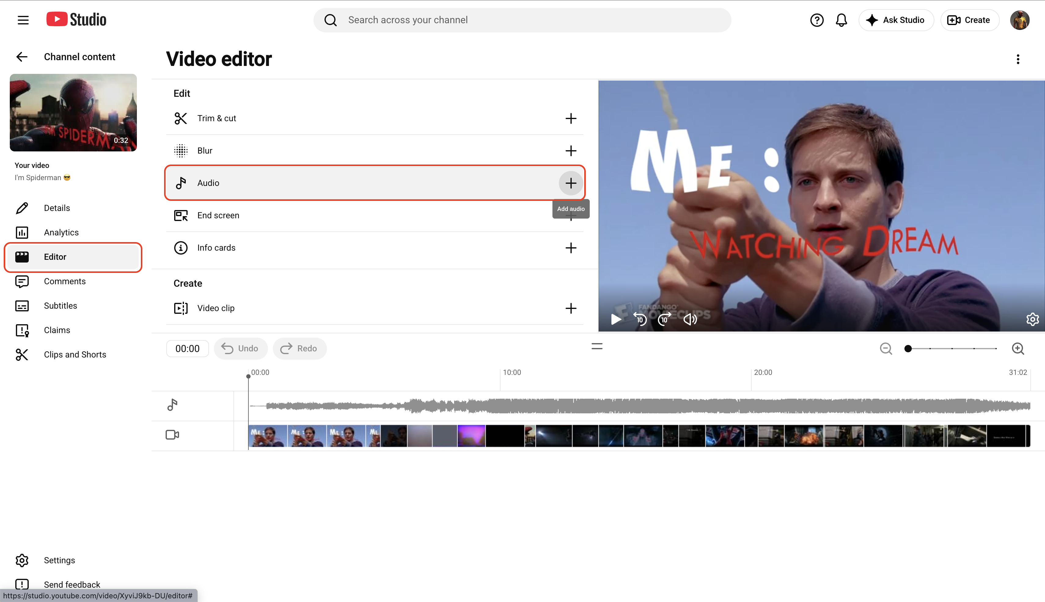 YouTubeオーディオエディターツールに移動する