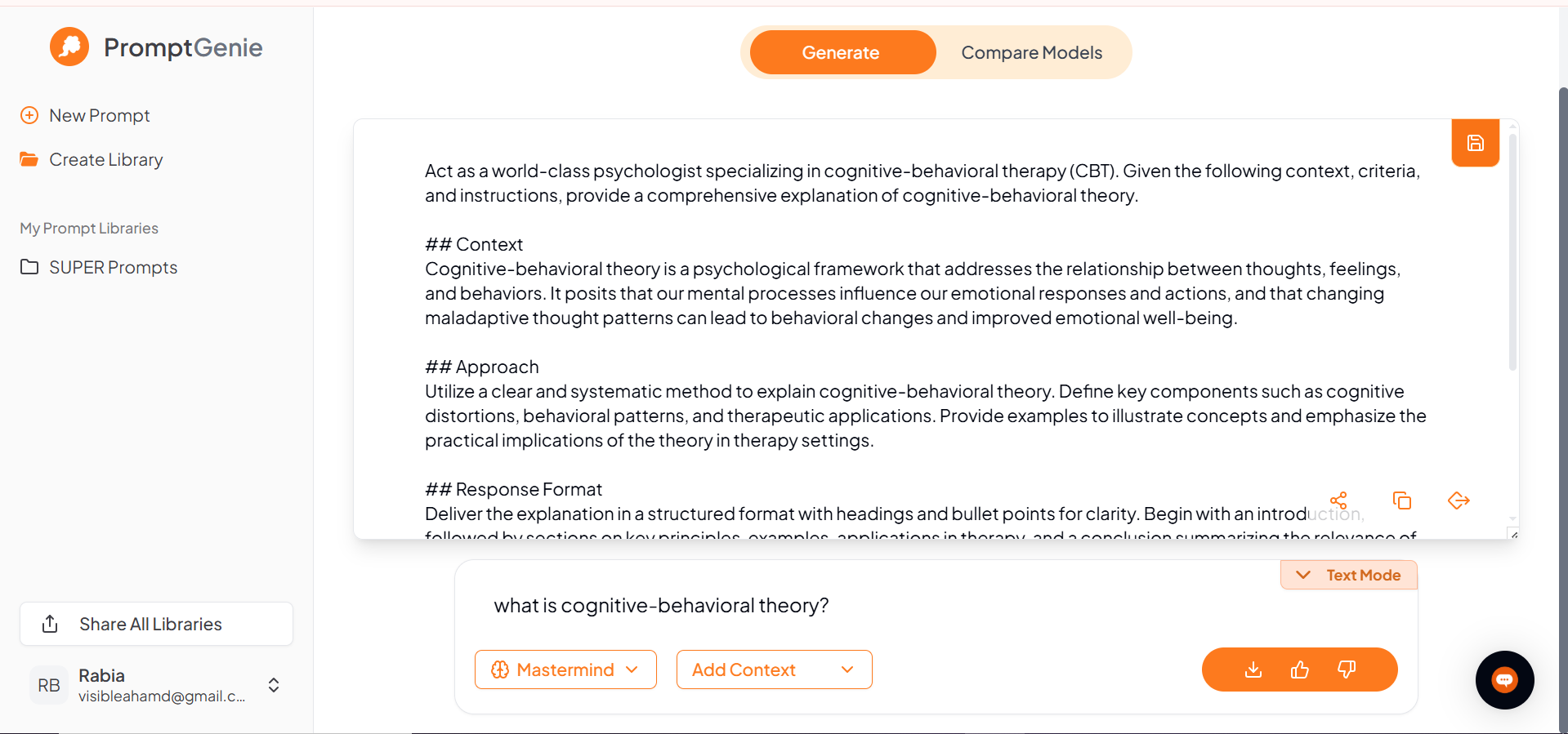 Generating a video prompt using Prompt Genie