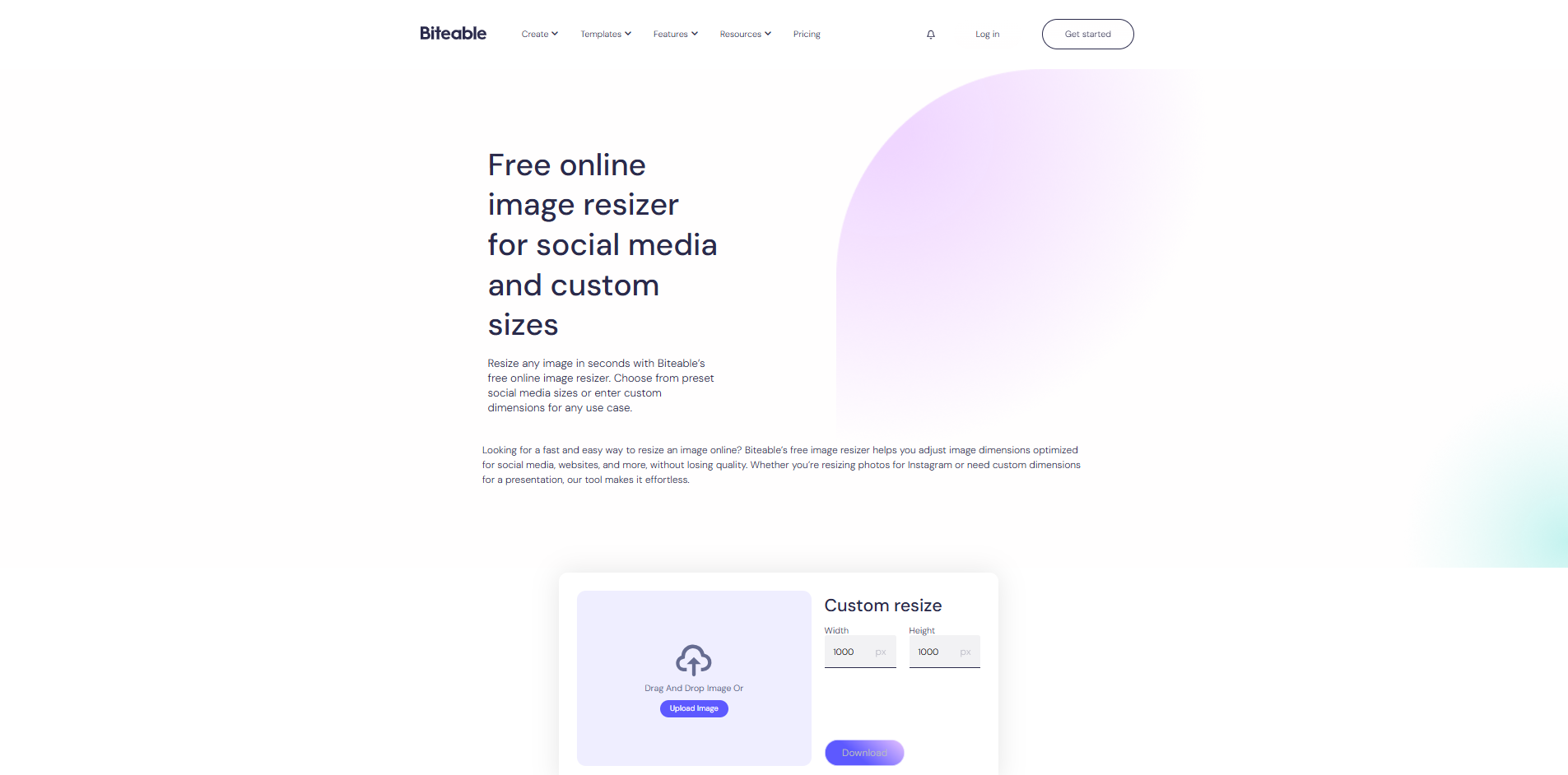 Interface de Biteable - un redimensionneur facile à utiliser pour Instagram.
