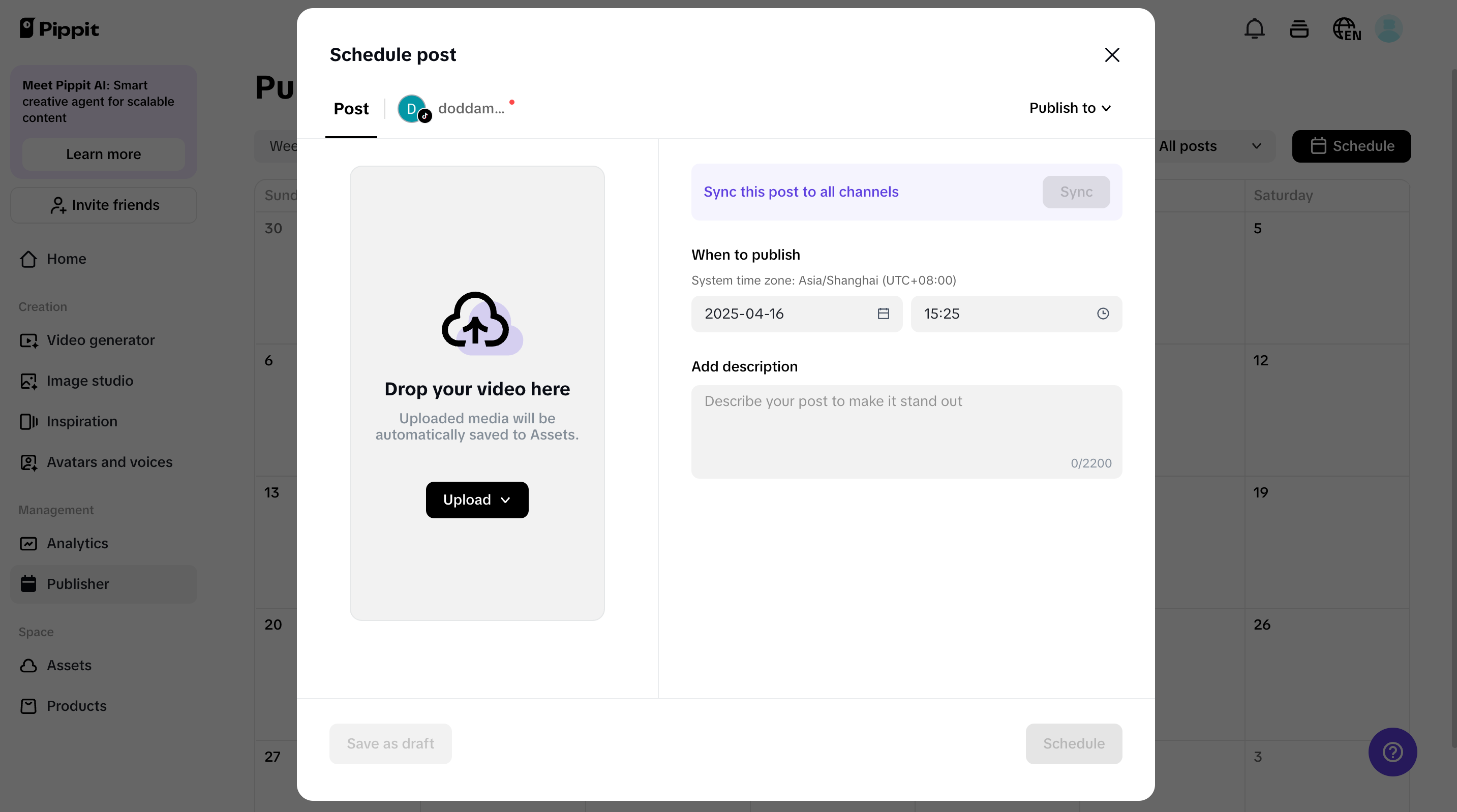 publishing content from Pippit