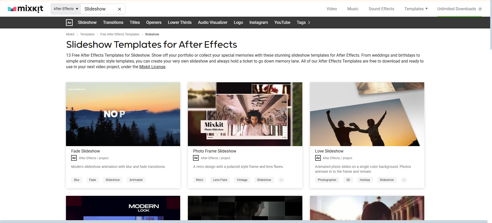 Mixkit AE slideshow templates