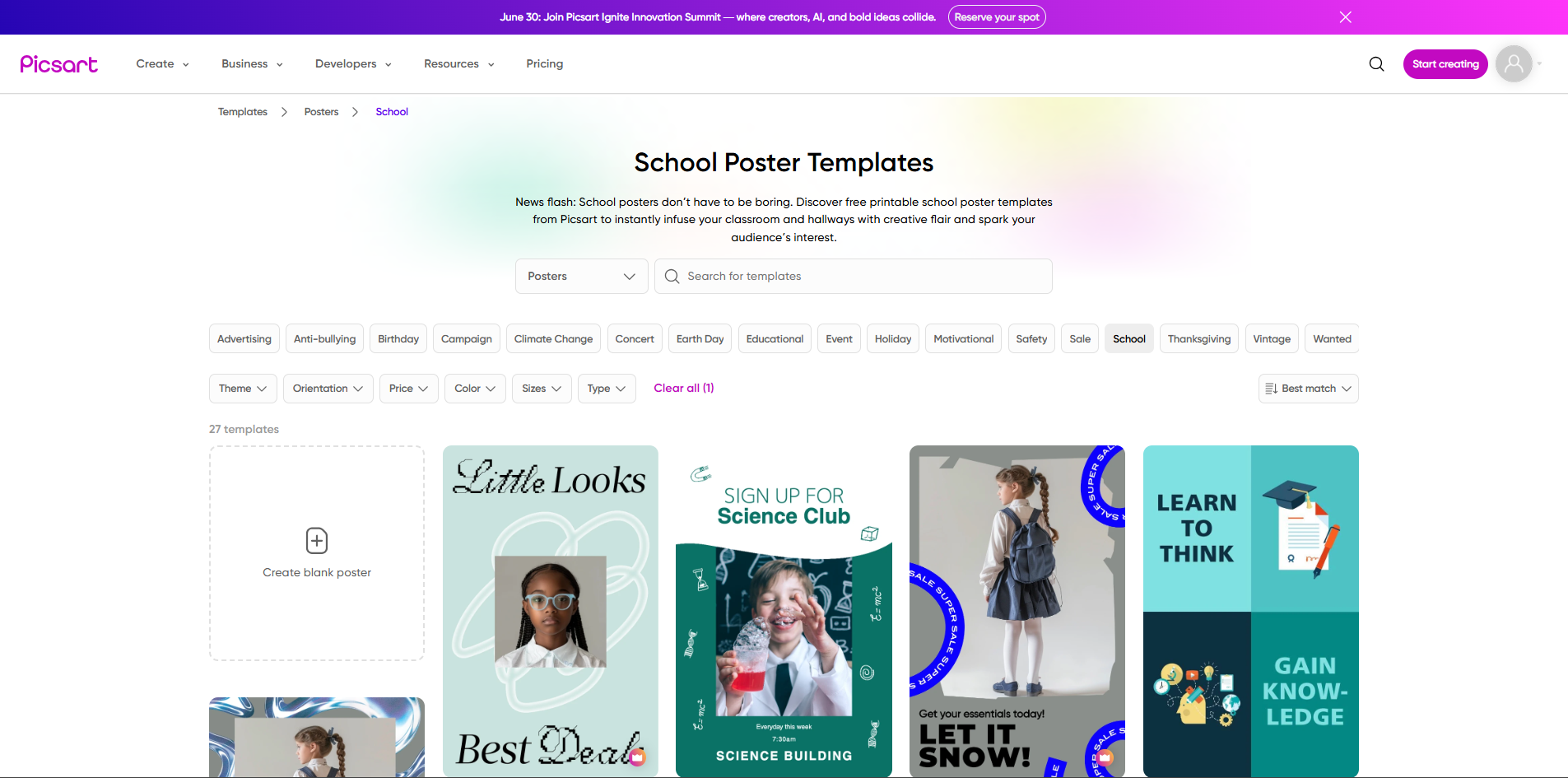 Showing how to make a poster for school with Picsart