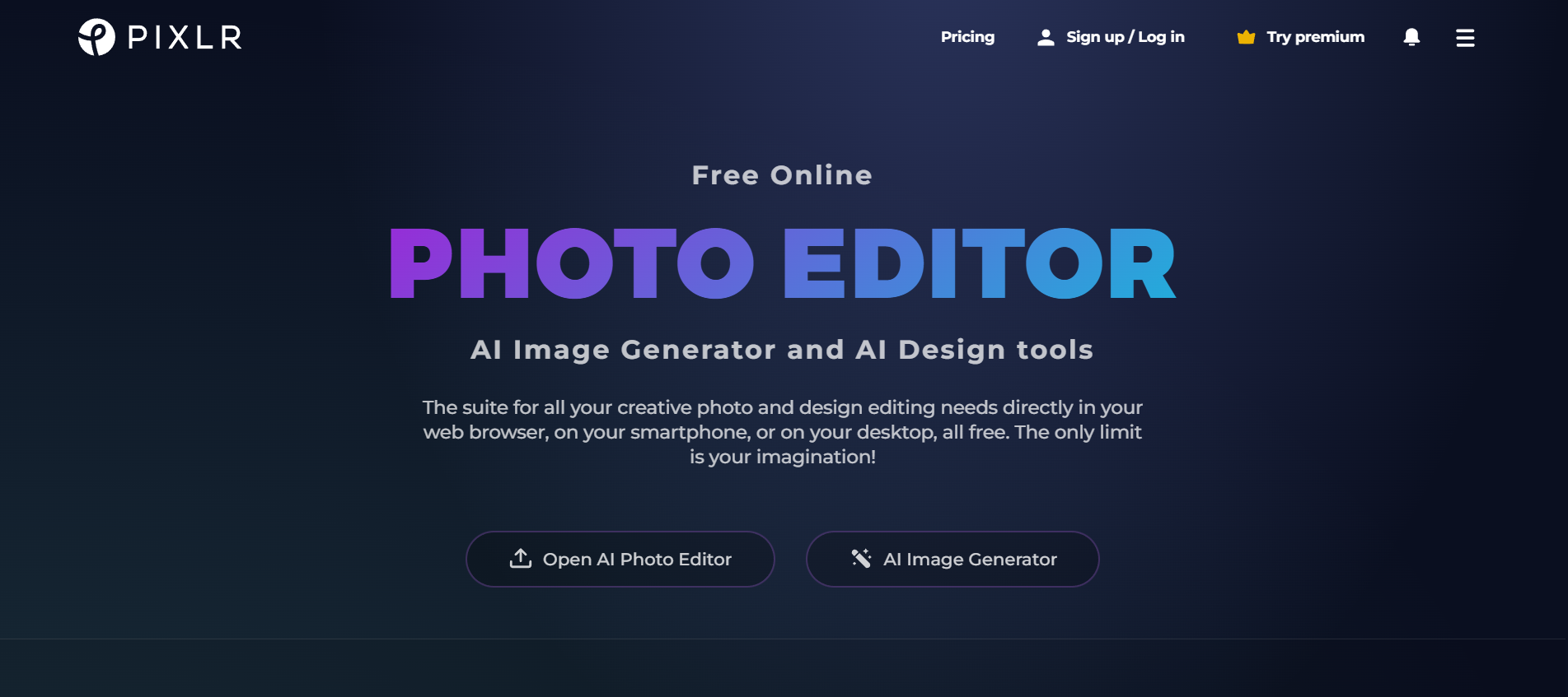 Página inicial do Pixlr