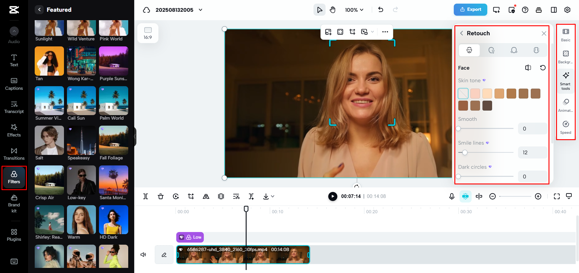 Applying a filter to a video with CapCut Web