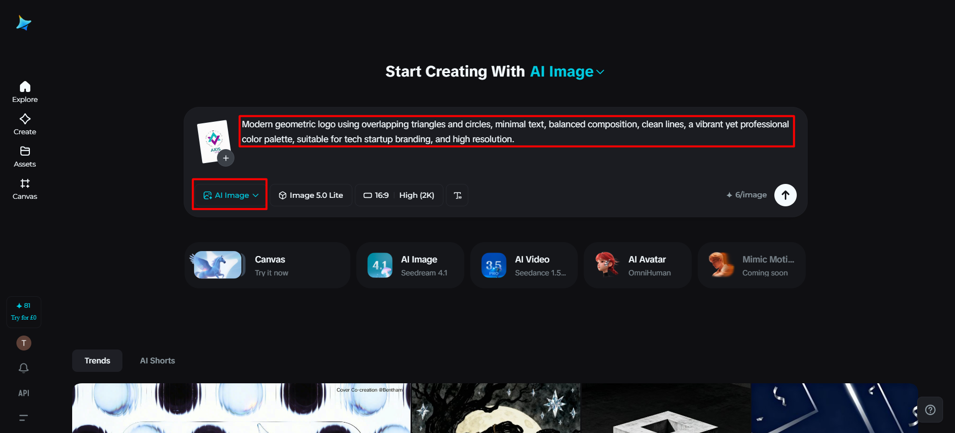 Carregue sua imagem de referência e insira um prompt de texto