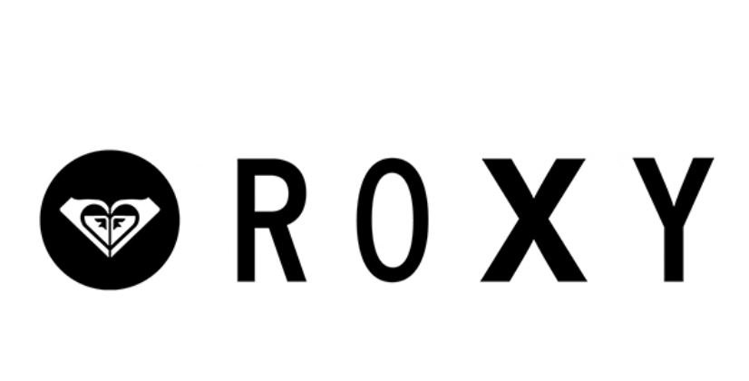 Logo em formato de coração da marca de camisetas Roxy no estilo surf e skate.