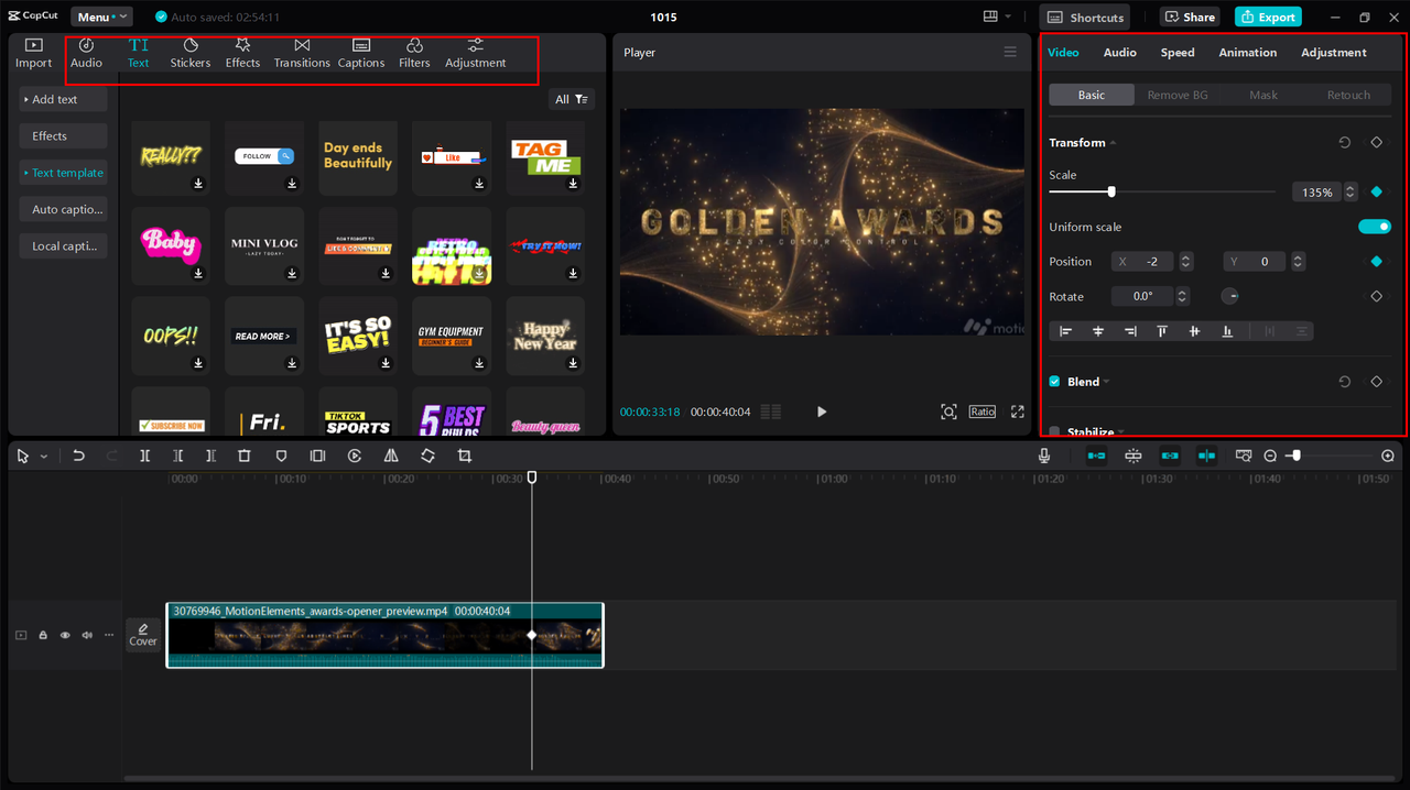 تخصيص قالب مقدمة After Effects مع النص والآثار في CapCut