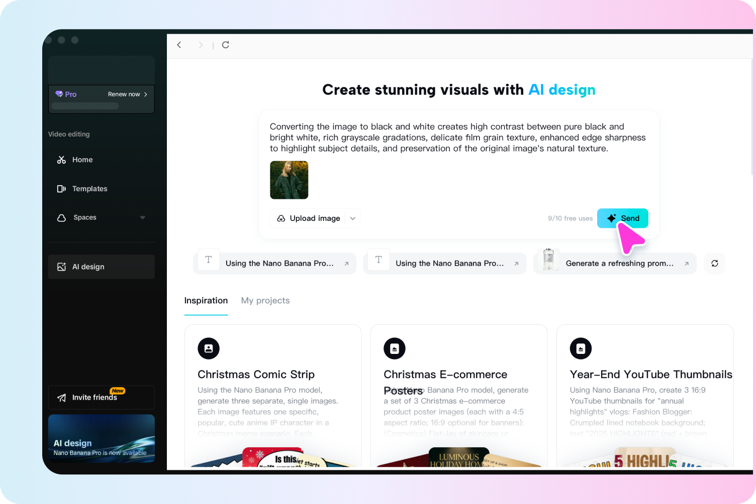 Turning an image black and white using CapCut AI