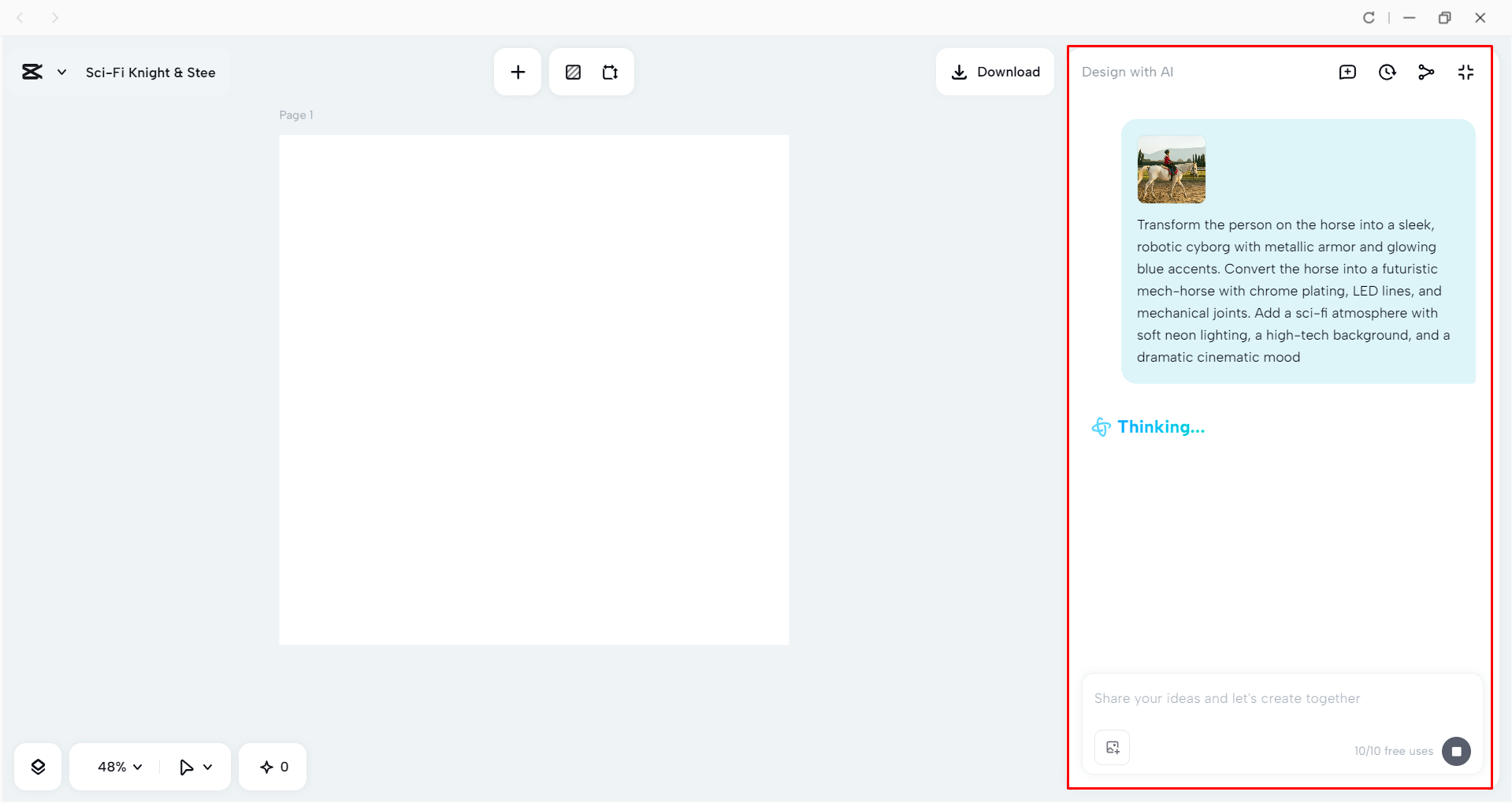 Editing the image with text prompts in the CapCut desktop video editor