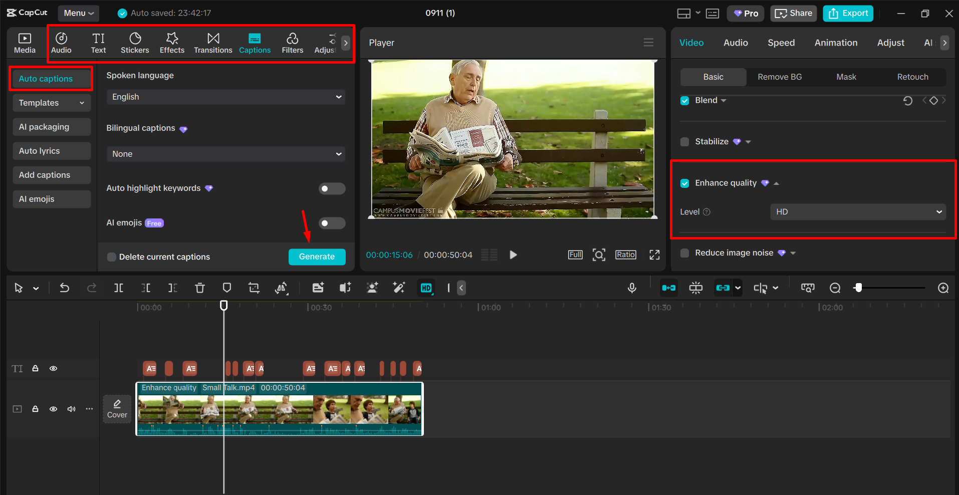 מיטוב הצילומים בעורך הווידיאו השולחני CapCut