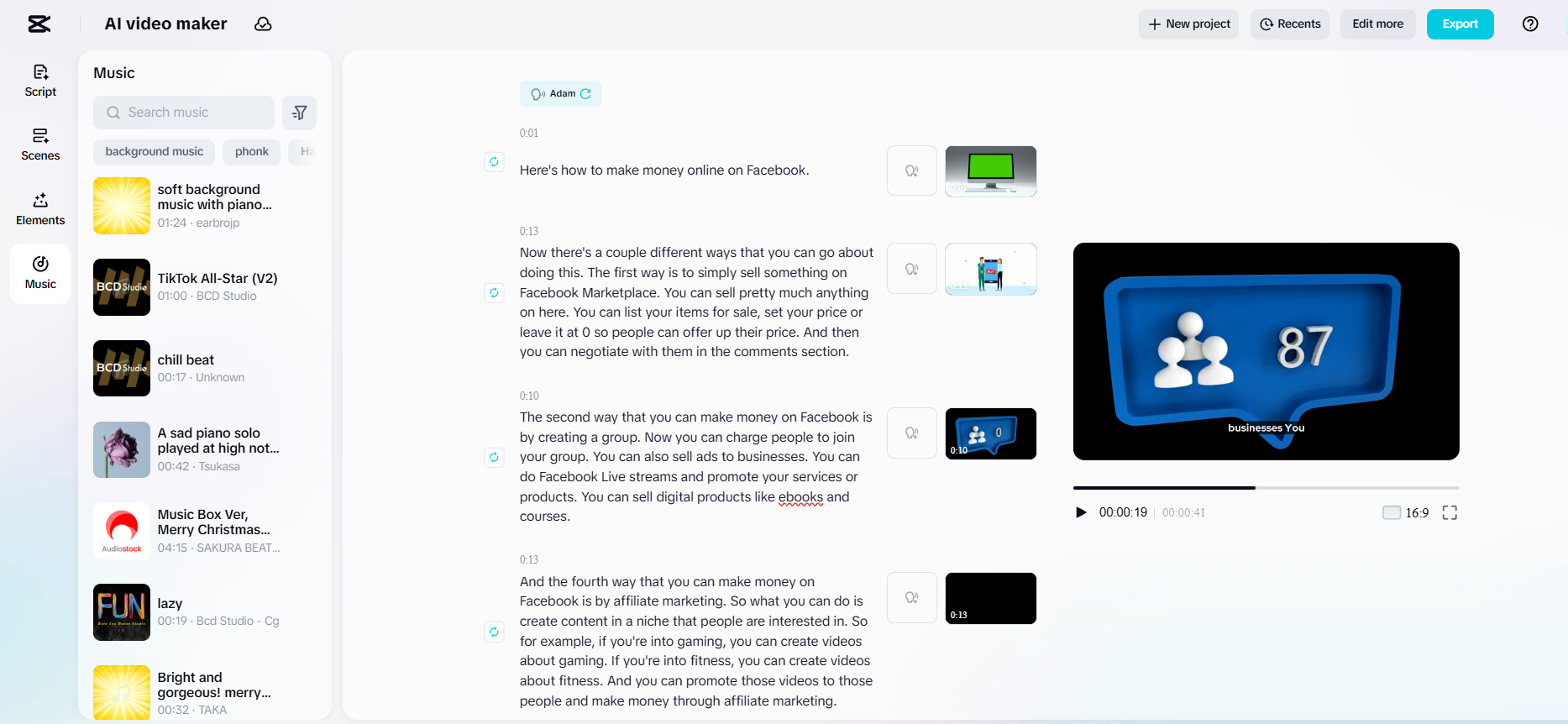 Extensive stock music tracks