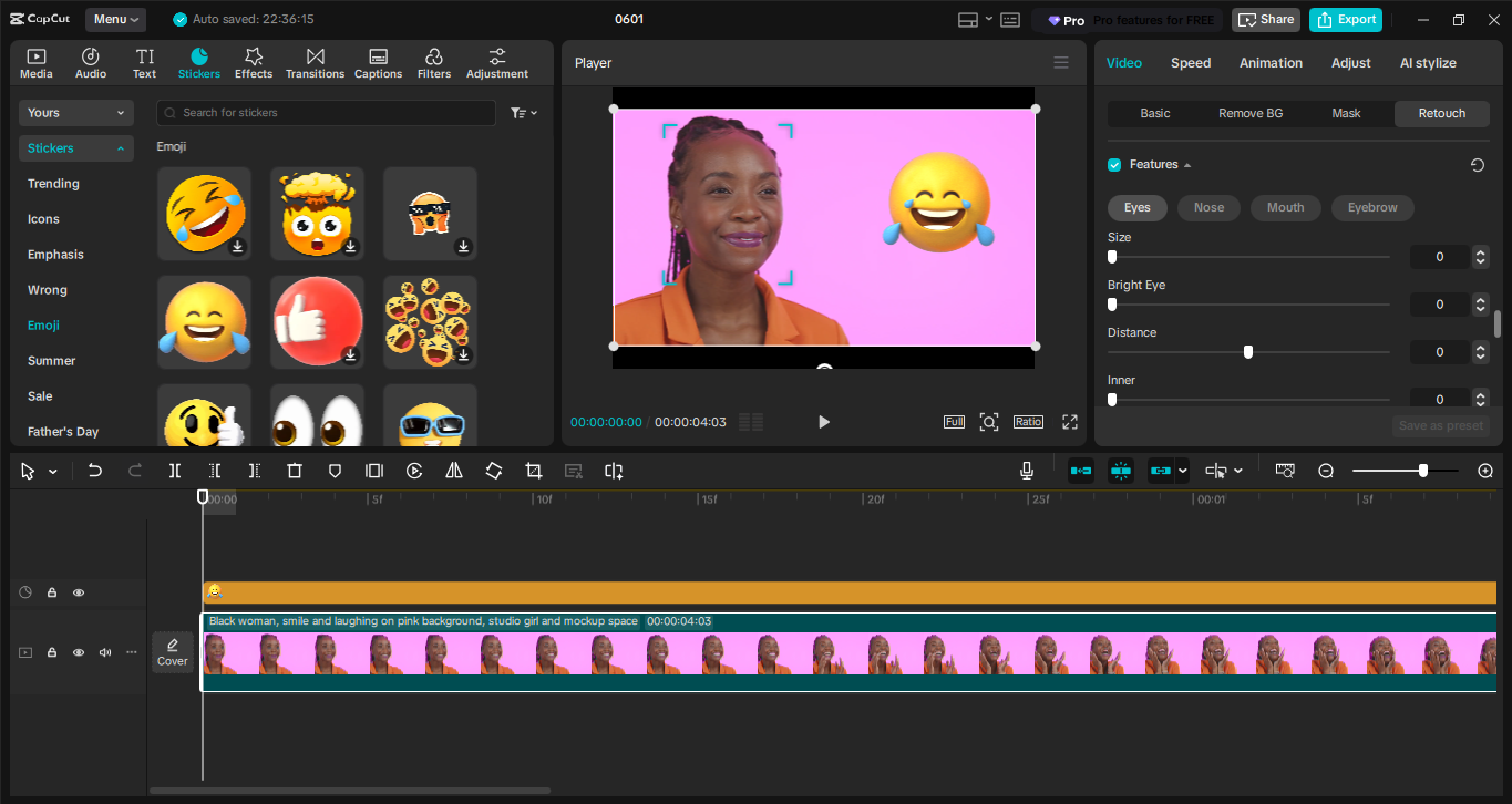 Editing interface of the CapCut desktop video editor - a perfect free funny photo maker on PC