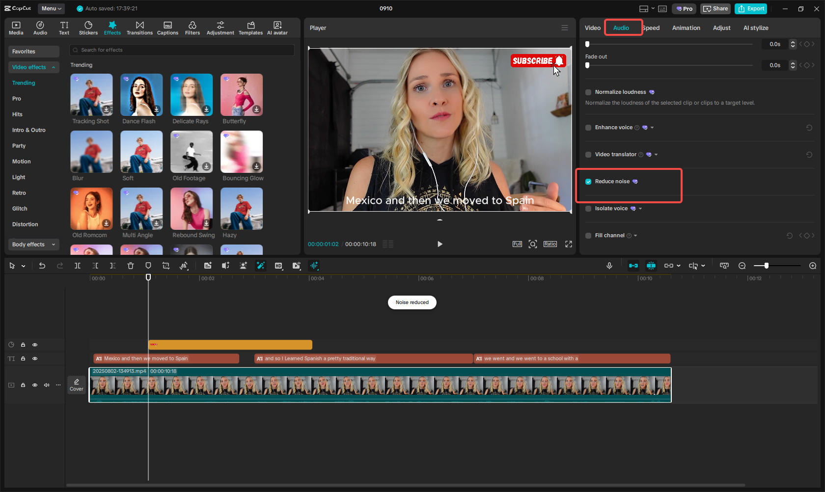 Korzystanie z redukcji szumów w CapCut