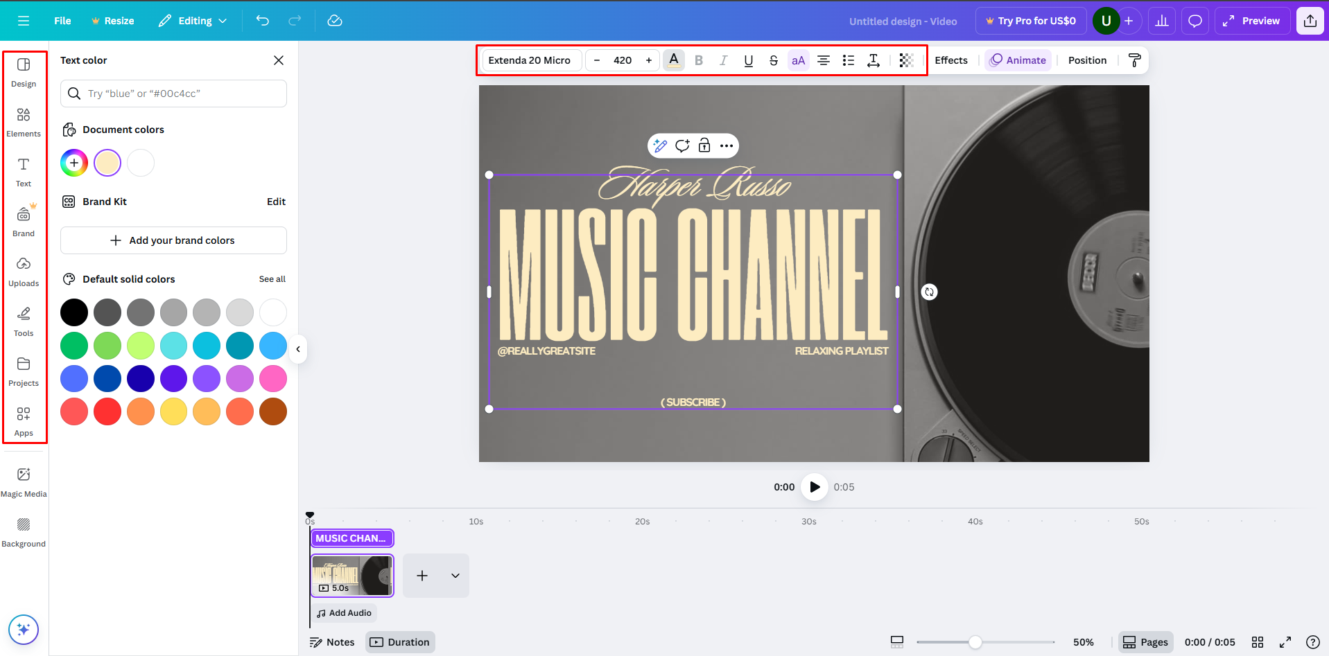Choosing and customizing the Canva video template