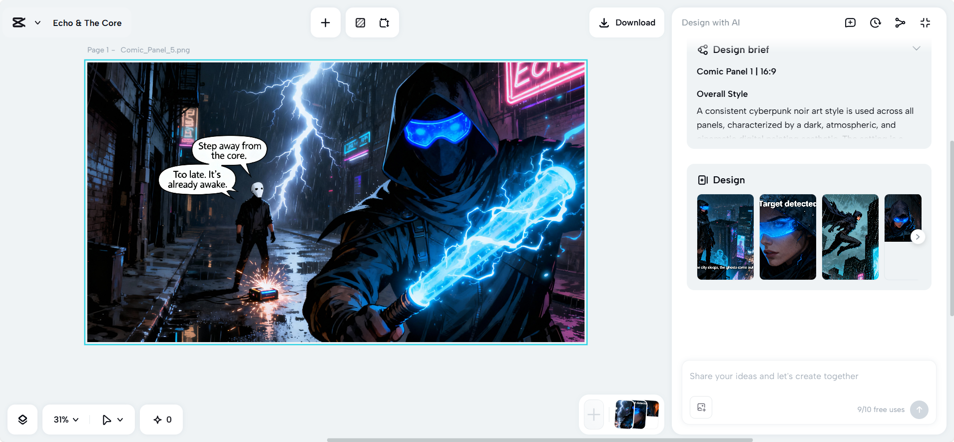 CapCut Web comic interface